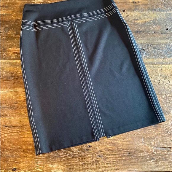 Express Straight Black Skirt with White Stitching - Picture 7 of 8